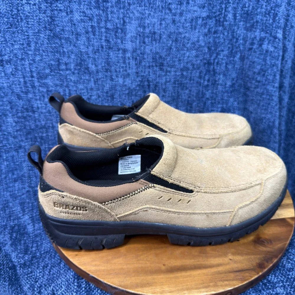 Brazos Steel Toe Work Shoes Mens 13EE Tan Suede Leather Slip On 170843